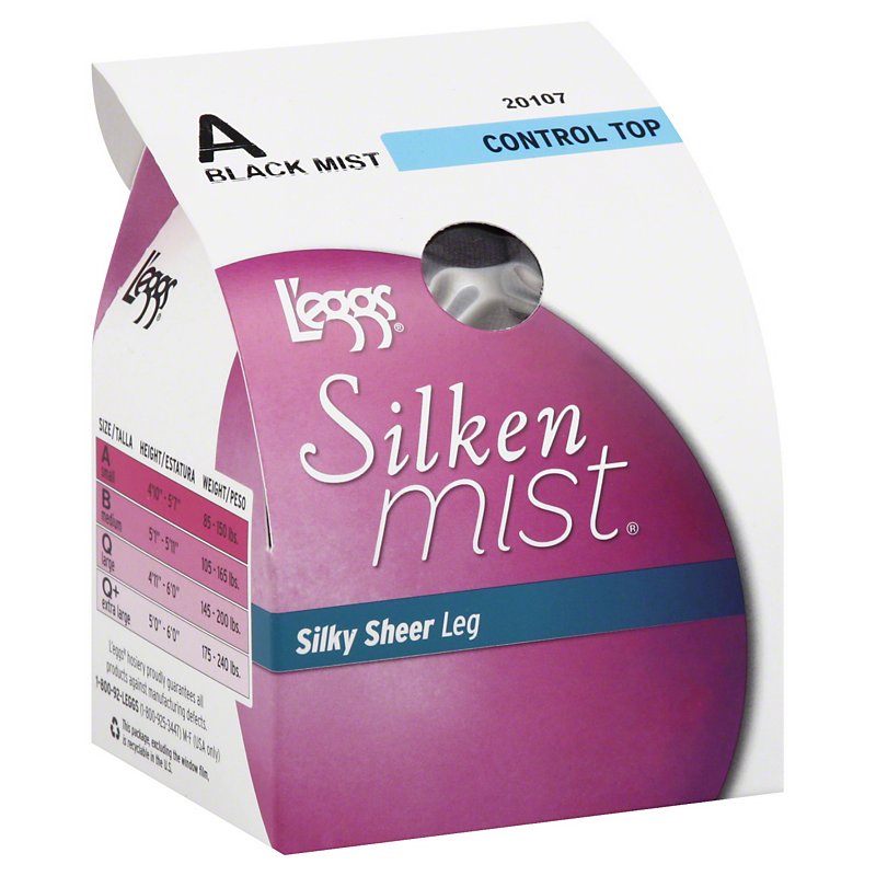 L'eggs Silken Mist Control Top Silky Sheer Leg Black Mist Size A ...