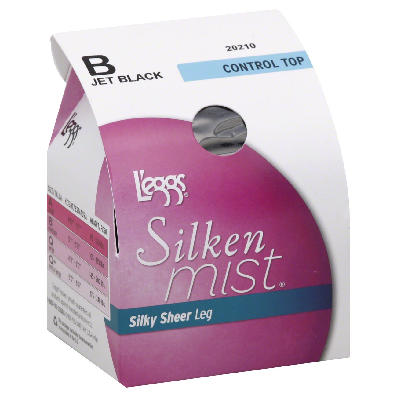 L'eggs Silken Mist Control Top Silky Sheer Leg Jet Black Size B ...