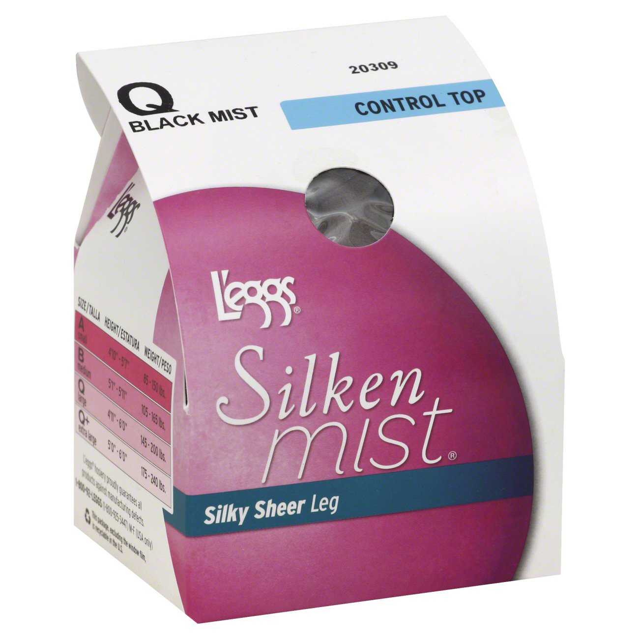 L'eggs Silken Mist Control Top Silky Sheer Leg Black Mist Size Q ...