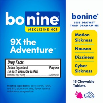 Bonine Motion Sickness Chewable Tablets - Raspberry, 16 ct