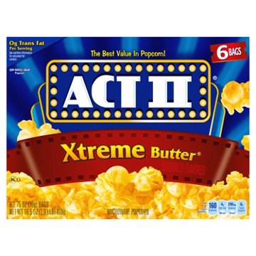 ACT II Xtreme Butter Microwave Popcorn Bags, 6 ct