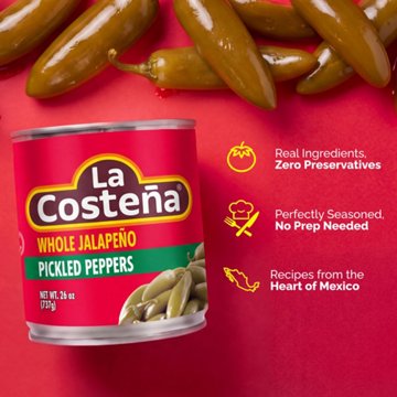 La Costena Whole Pickled Jalapeño Peppers, 26 oz
