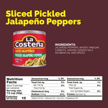 La Costena Sliced Pickled Jalapeño Peppers, 7 oz