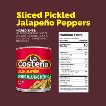 La Costena Sliced Pickled Jalapeño Peppers, 28 oz