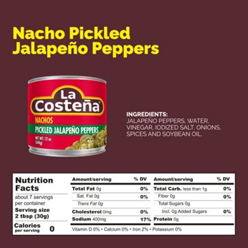 La Costena Nacho Sliced Pickled Jalapeño Peppers, 12 oz
