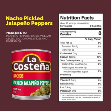 La Costena Nacho Sliced Pickled Jalapeño Peppers, 26 oz