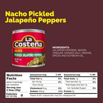La Costena Nacho Sliced Pickled Jalapeño Peppers, 7 oz