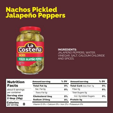 La Costena Nacho Sliced Pickled Jalapeño Peppers, 15.5 oz