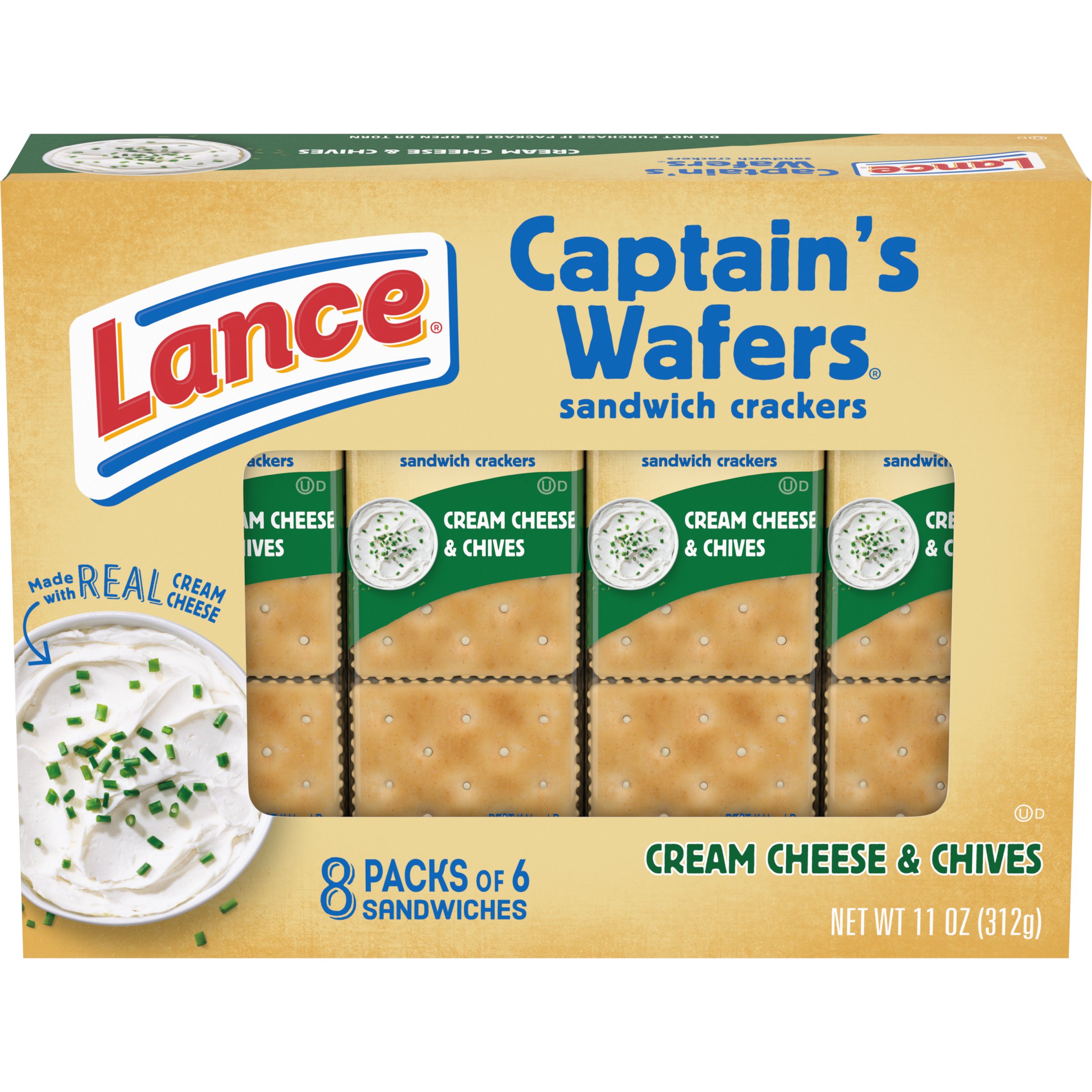 Lance Sandwich Crackers Captains Wafers Cream Cheese and Chives, 8 Packs 6  Sandwiches - Shop Crackers & Breadsticks at H-E-B