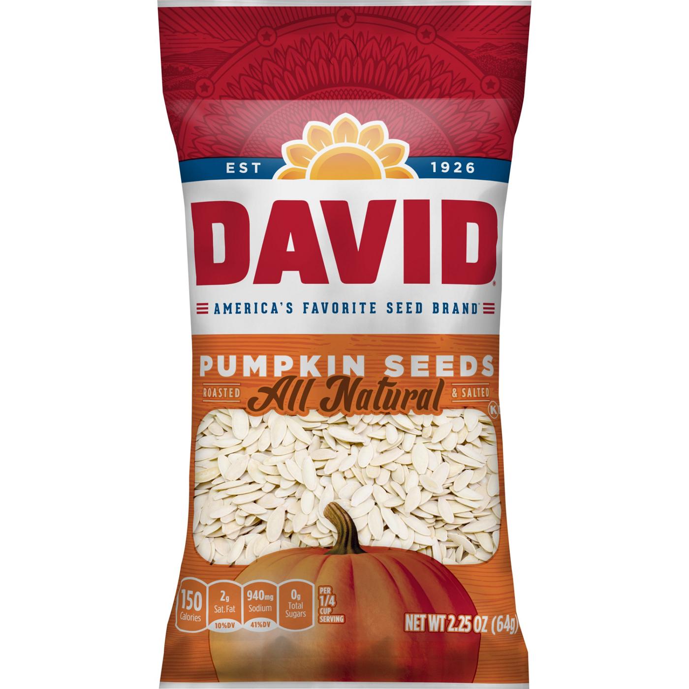 DAVID Seeds Keto Friendly Salted and Roasted Pumpkin Seeds Shop Nuts