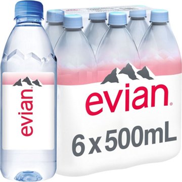 Evian Natural Spring Water 6pk Bottles, 500 mL