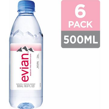 Evian Natural Spring Water 6pk Bottles, 500 mL