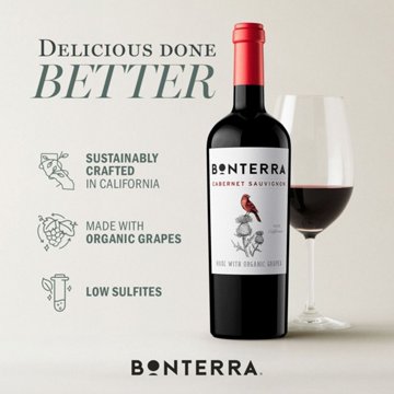 Bonterra Organic Cabernet Sauvignon California Red Wine, 750 mL