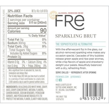 Sutter Home Family Vineyards Fre Alcohol Removed Sparkling Brut, 750 mL
