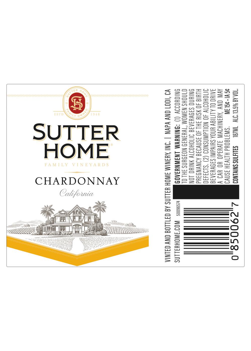 Sutter Home Family Vineyards Chardonnay White Wine 4 pk Bottles; image 2 of 8