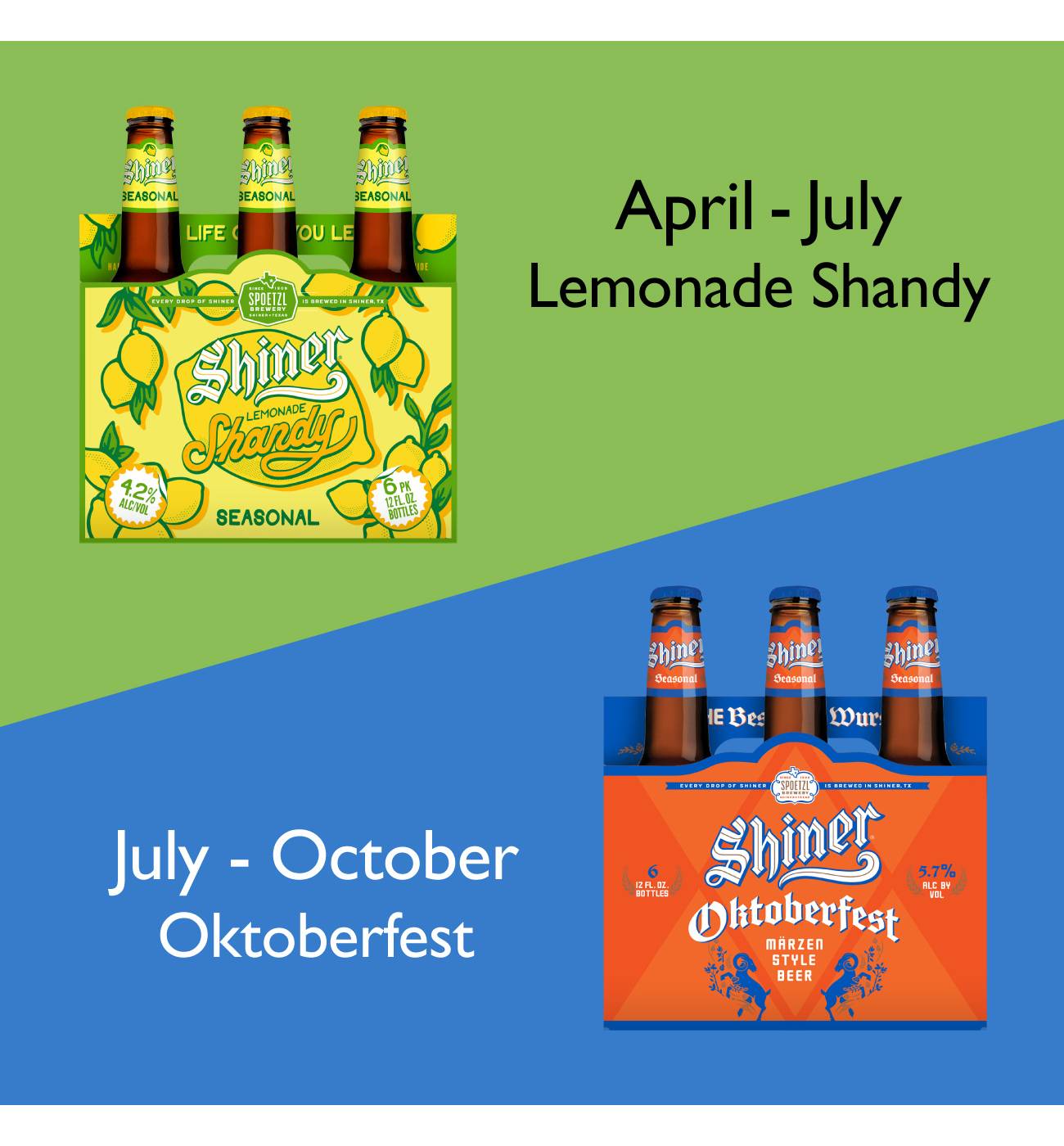 Shiner Seasonal Beer 6 pk Bottles - Lemonade Shandy OR Oktoberfest; image 1 of 3