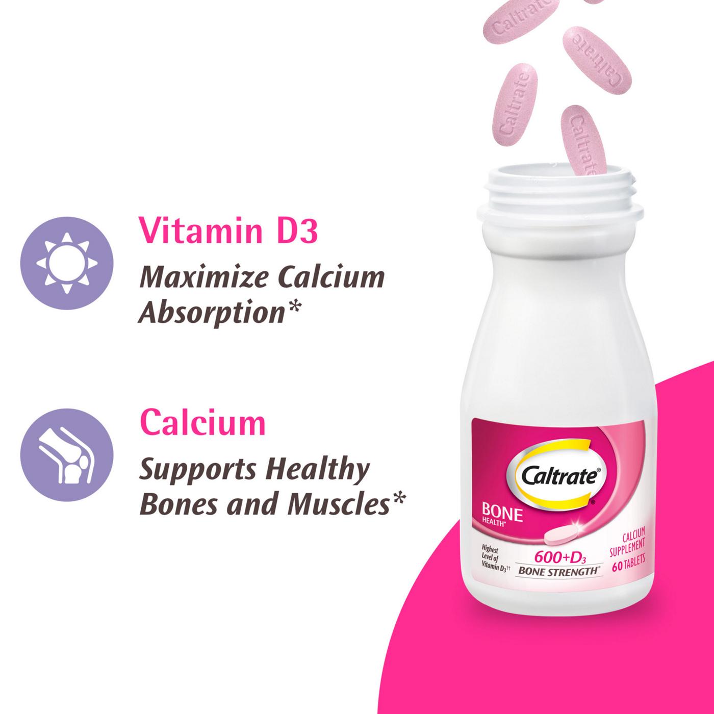 Caltrate 600+D3 Bone Strength Calcium Supplement Tablets; image 3 of 5