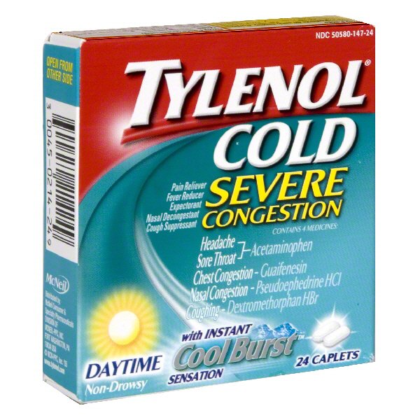 Tylenol Cold Severe Congestion Daytime Cool Burst Sensation Caplets
