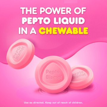 Pepto-Bismol Chewable Tablets for Nausea, Heartburn, Indigestion, Upset Stomach, & Diarrhea - 5 Symptom Fast Relief, Original Flavor