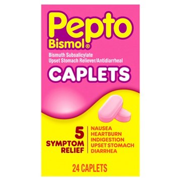 Pepto-Bismol Caplets for Nausea, Heartburn, Indigestion, Upset Stomach, & Diarrhea, 5 Symptom Fast Relief