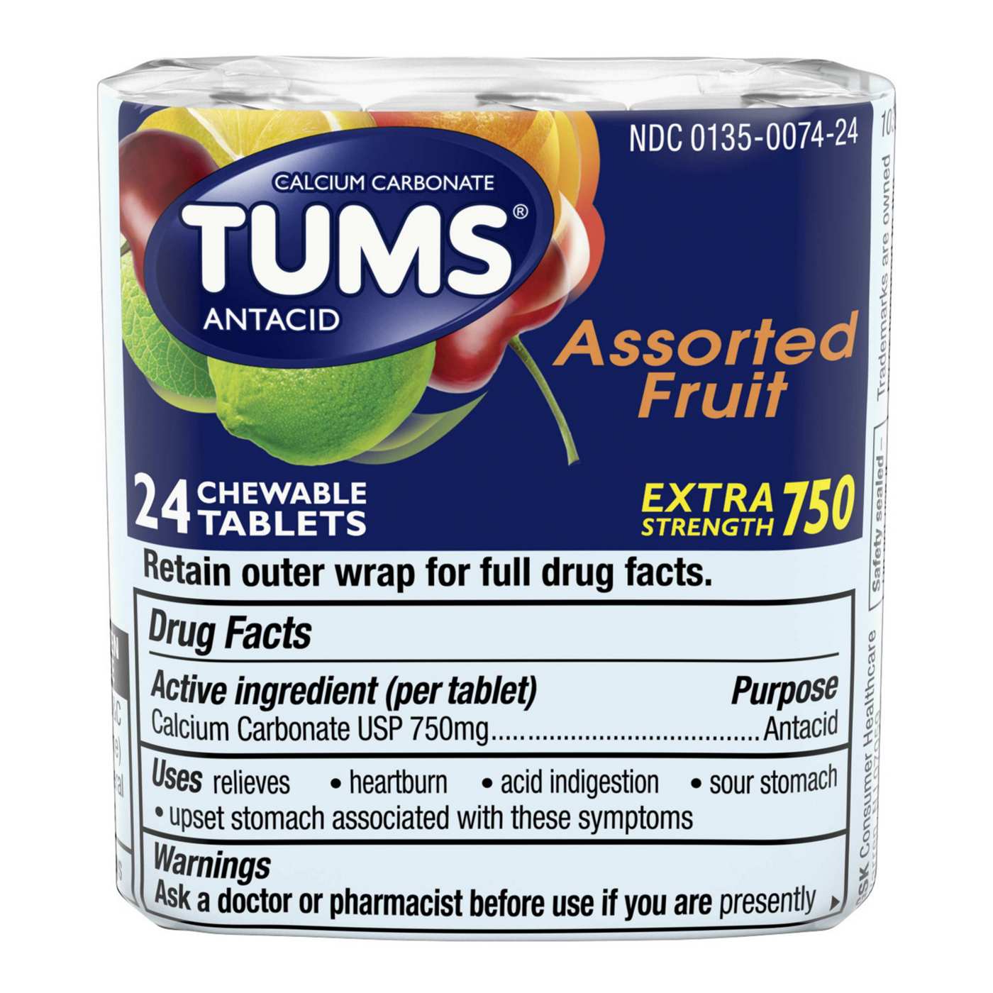 Tums Antacid Extra Strength Assorted Fruit Chewable Tablets; image 1 of 8