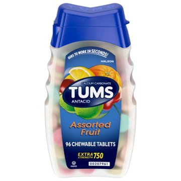 Tums Chewable Antacid Tablets for Extra Strength Heartburn Relief, Assorted Fruit Flavors