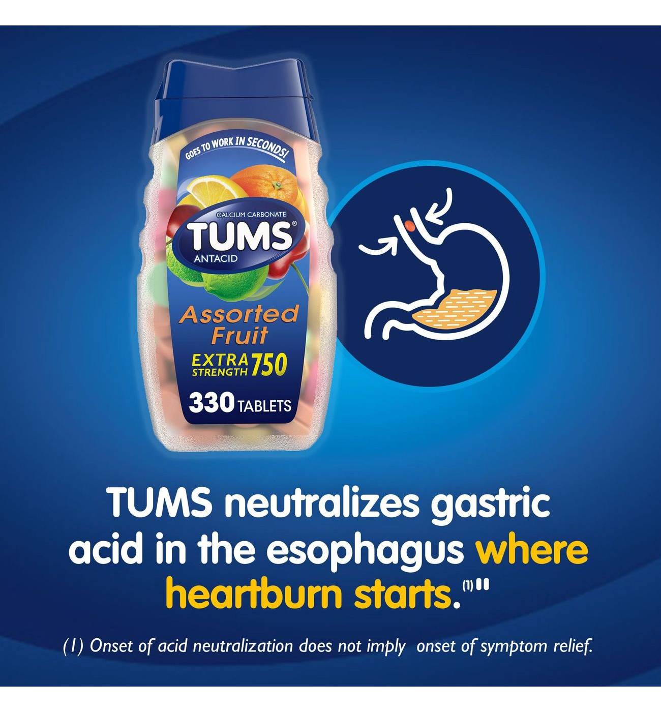 Tums Chewable Antacid Tablets for Extra Strength Heartburn Relief, Assorted Fruit Flavors; image 5 of 8