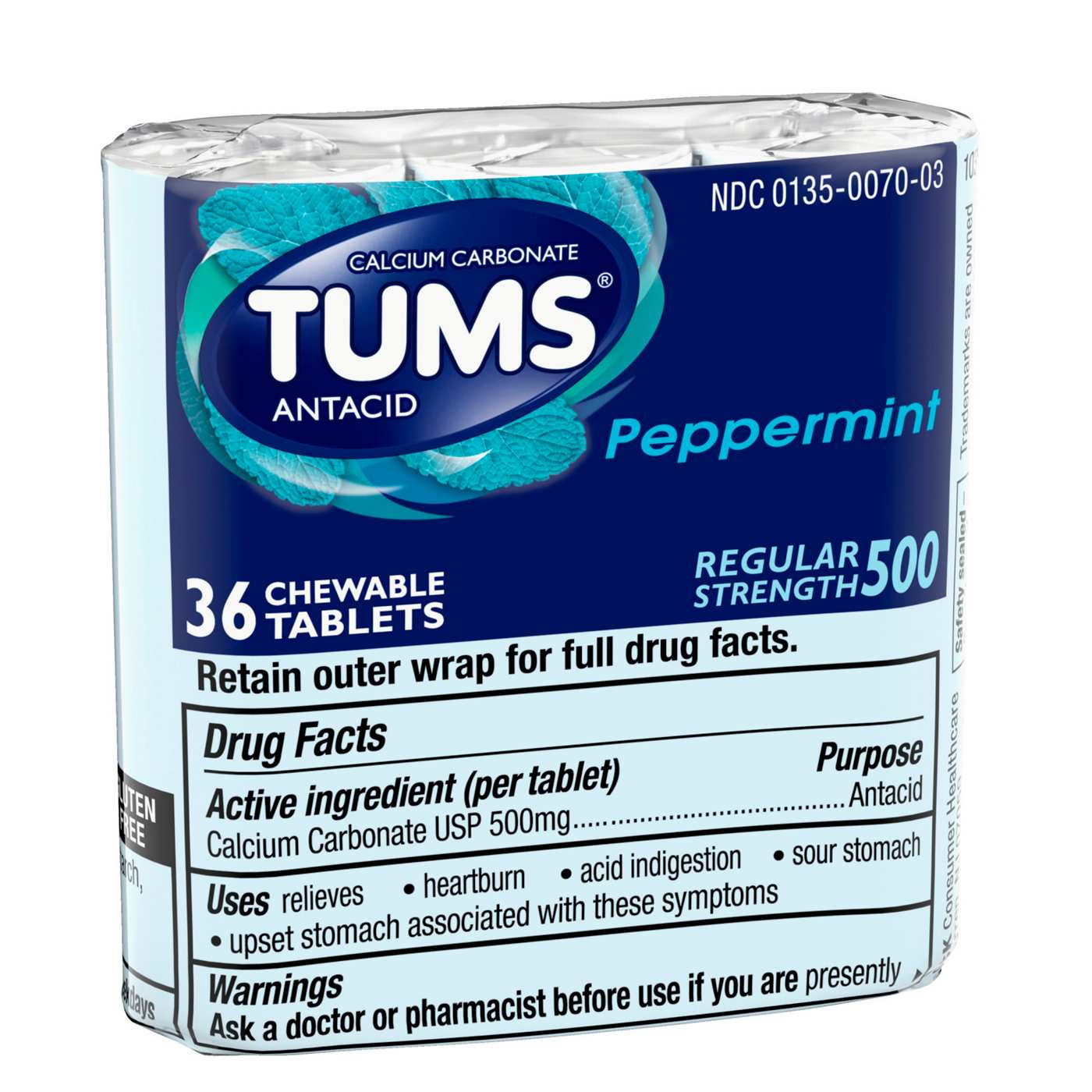 Tums Chewable Peppermint Antacid Tablets; image 1 of 8