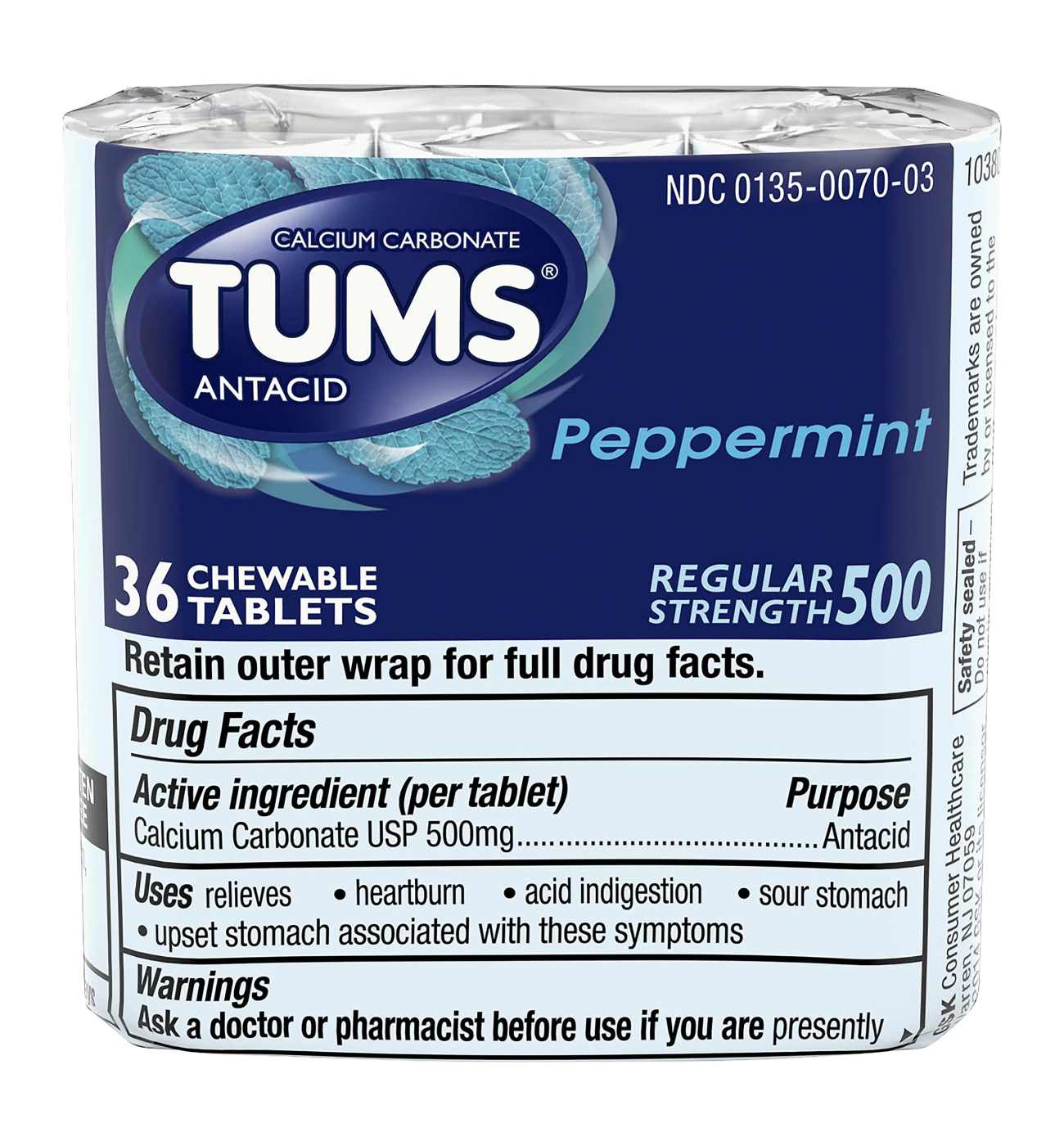 Tums Chewable Peppermint Antacid Tablets; image 3 of 8