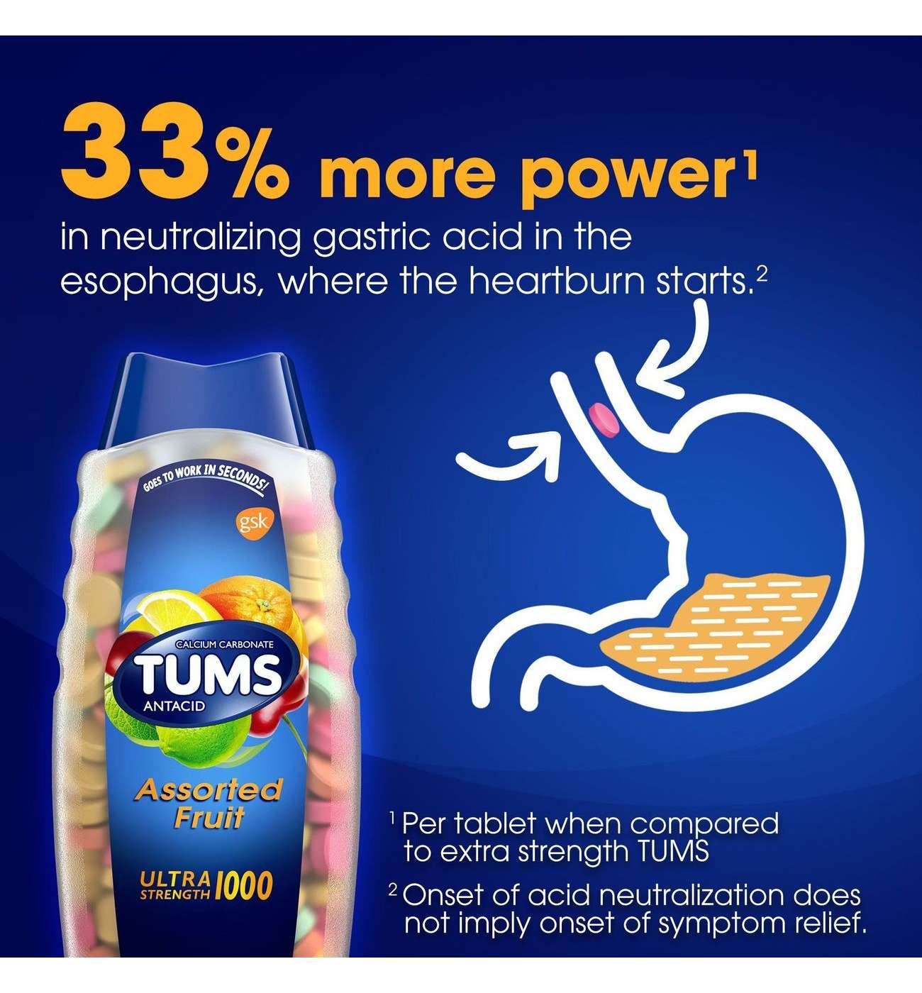 Tums Ultra Strength Chewable Antacid Tablets for Heartburn Relief, Assorted Fruit; image 8 of 8