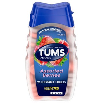 Tums Chewable Antacid Tablets for Extra Strength Heartburn Relief, Assorted Berries Flavors