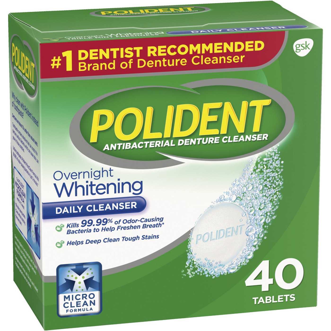Polident Overnight Whitening Antibacterial Denture Cleanser; image 1 of 8