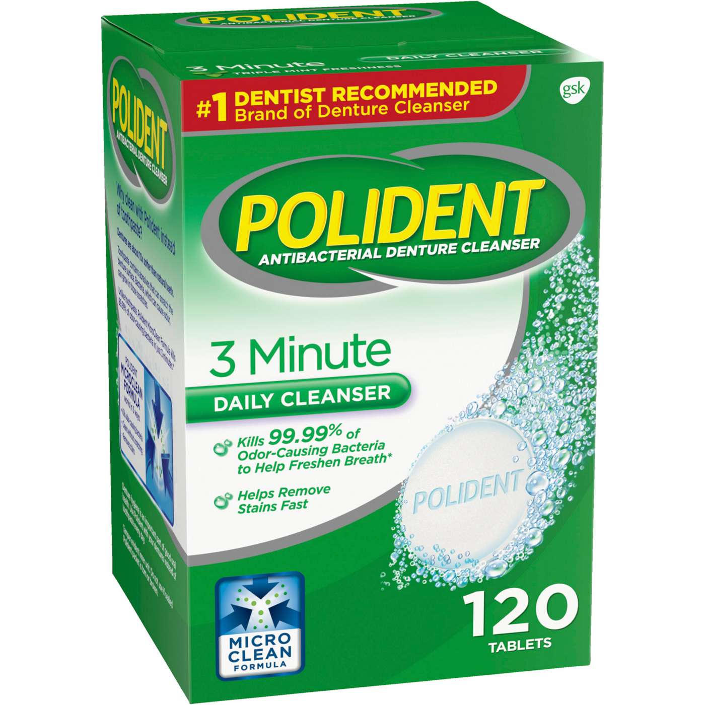 Polident 3 Minute Triple Mint Antibacterial Denture Cleanser Effervescent Tablets; image 1 of 8