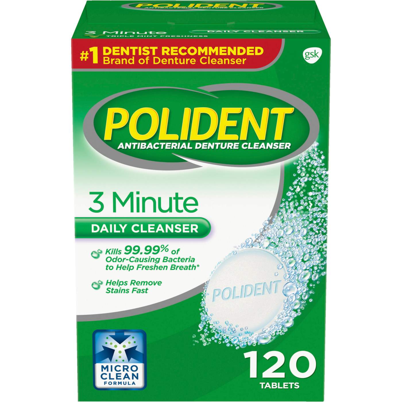 Polident 3 Minute Triple Mint Antibacterial Denture Cleanser Effervescent Tablets; image 7 of 8