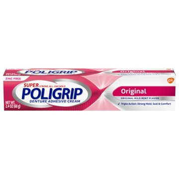 Super Poligrip Original Formula Zinc Free Denture Adhesive Cream, 2.4 oz