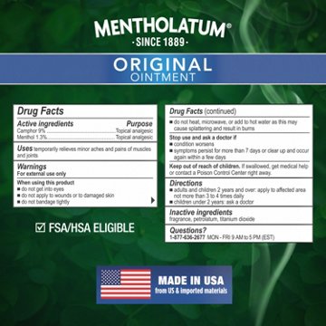 Mentholatum Original Vapor Topical Chest Rub Ointment , 1 oz