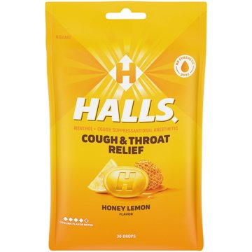 Halls Relief Honey Lemon Cough Drops, 30 pk