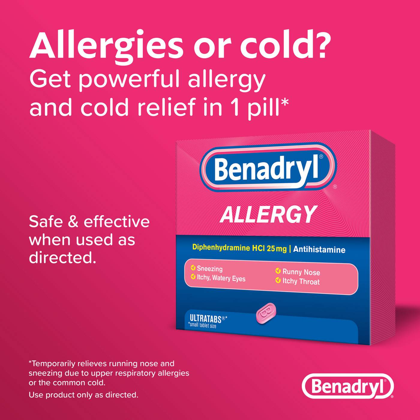 Benadryl Antihistamine Allergy Relief Ultratabs Tablets; image 8 of 8