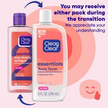 Clean & Clear Essentials Oil-Free Acne Toner, Salicylic Acid, 8 oz