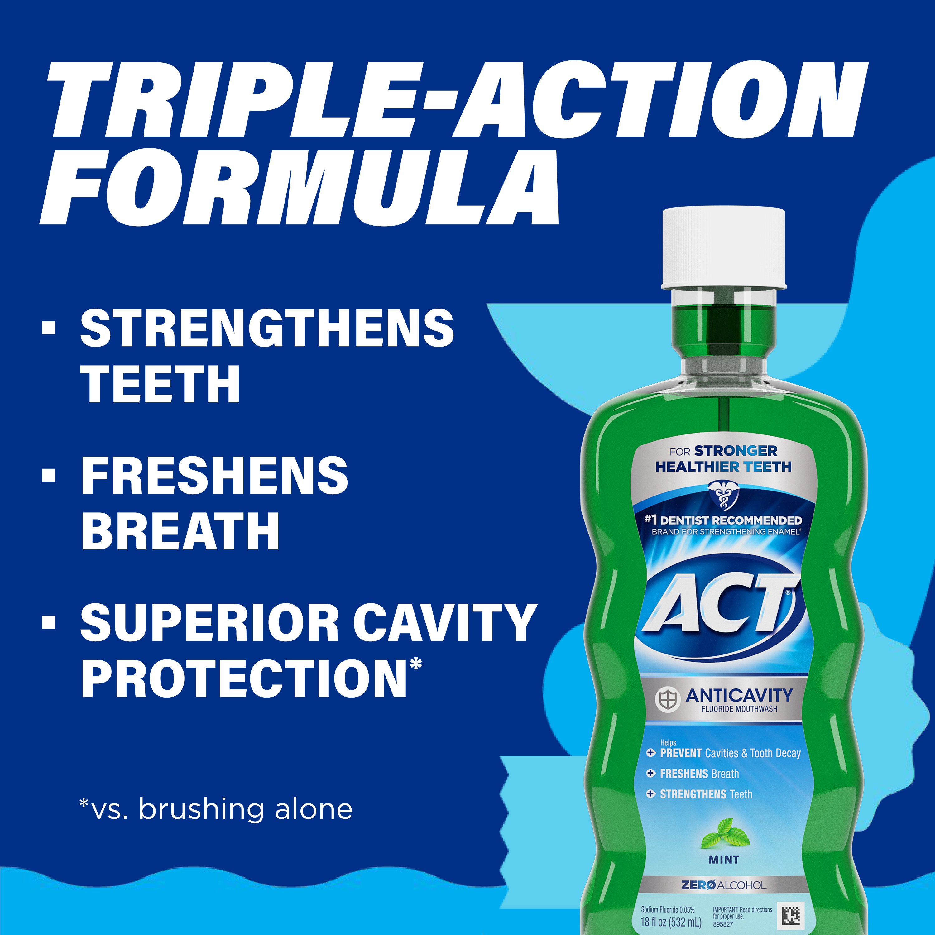 thumbnail image 2 of ACT Anticavity Fluoride Mouthwash, Triple Action Mint 2 of 11