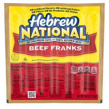 Hebrew National Kosher Beef Franks Hot Dogs, 10.3 oz