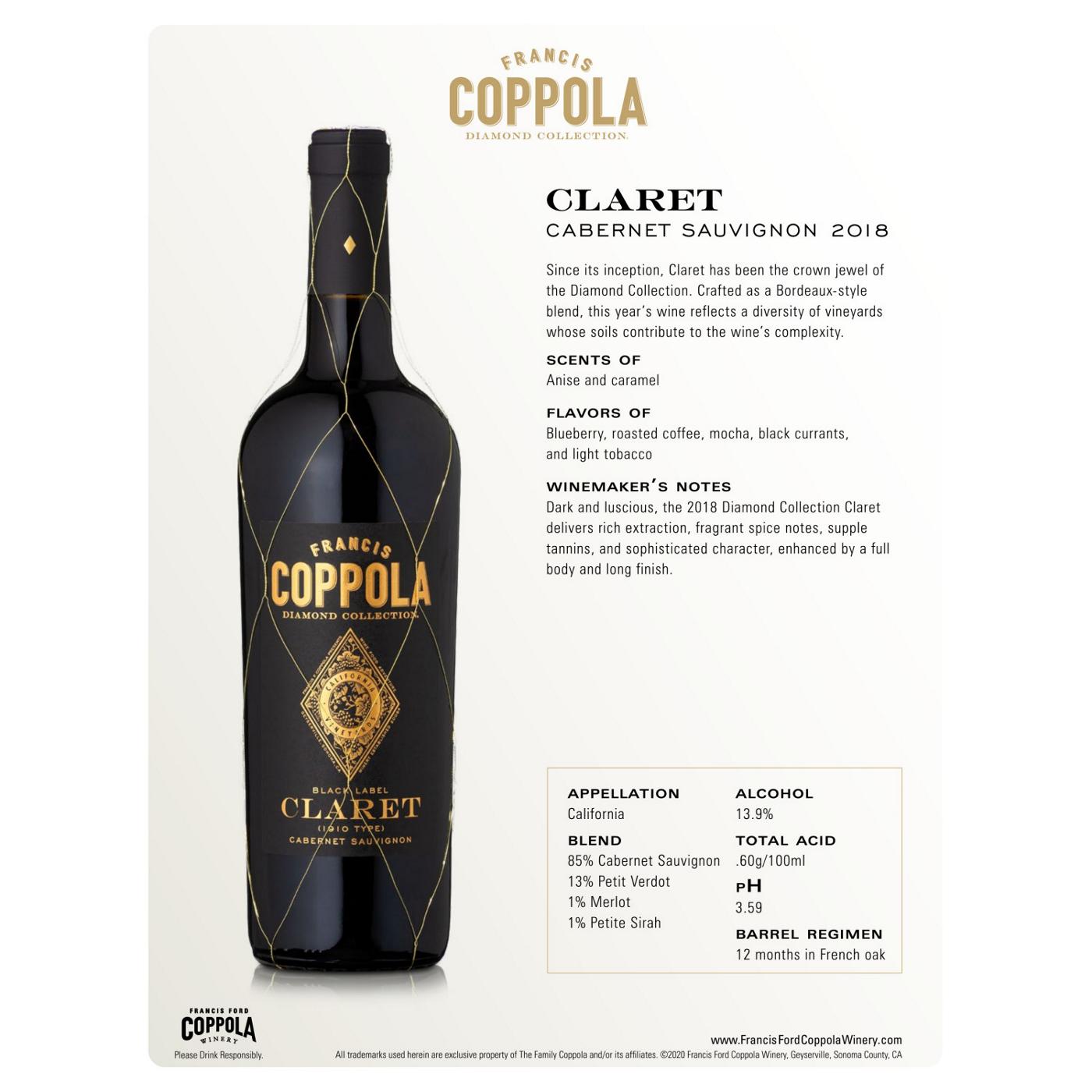 Francis Coppola Diamond Collection Claret Cabernet Sauvignon Red Wine; image 5 of 9