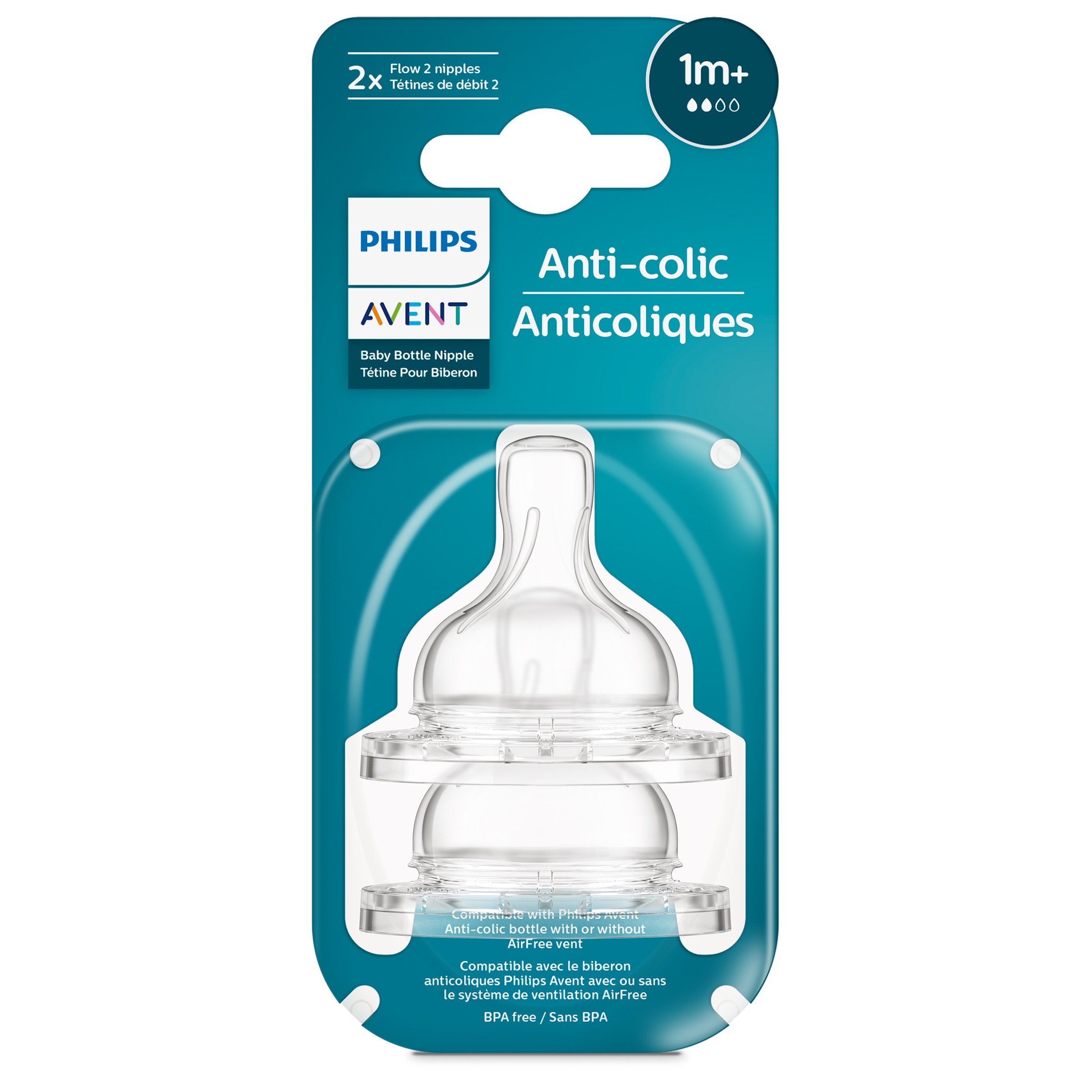 Philips AVENT Natural Baby Bottle Medium Flow Nipple 3M+, One Size, 2 Count  