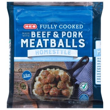H-E-B Fully Cooked Frozen Beef & Pork Meatballs - Homestyle, 14 oz
