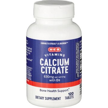 H-E-B Vitamins 650 mg Calcium Citrate with D3 Tablets, 120 ct