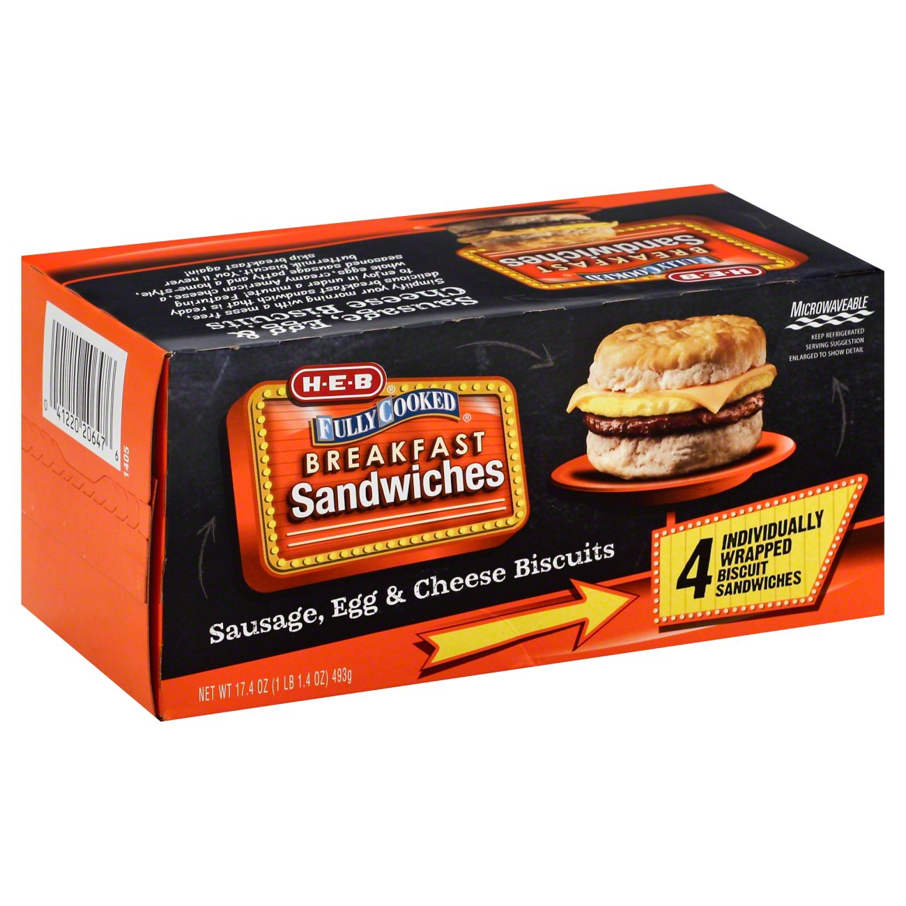 HEB Fully Cooked Jumbo Sausage, Egg & Cheese Biscuits Shop