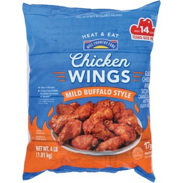 Hill Country Fare Heat & Eat Frozen Chicken Hot Wings - Mild Buffalo Style, 4 lb bag