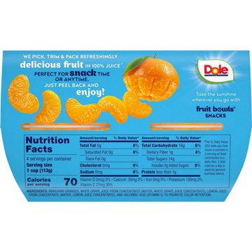 Dole Fruit Bowls - Mandarin Oranges in 100% Juice, 4 ct