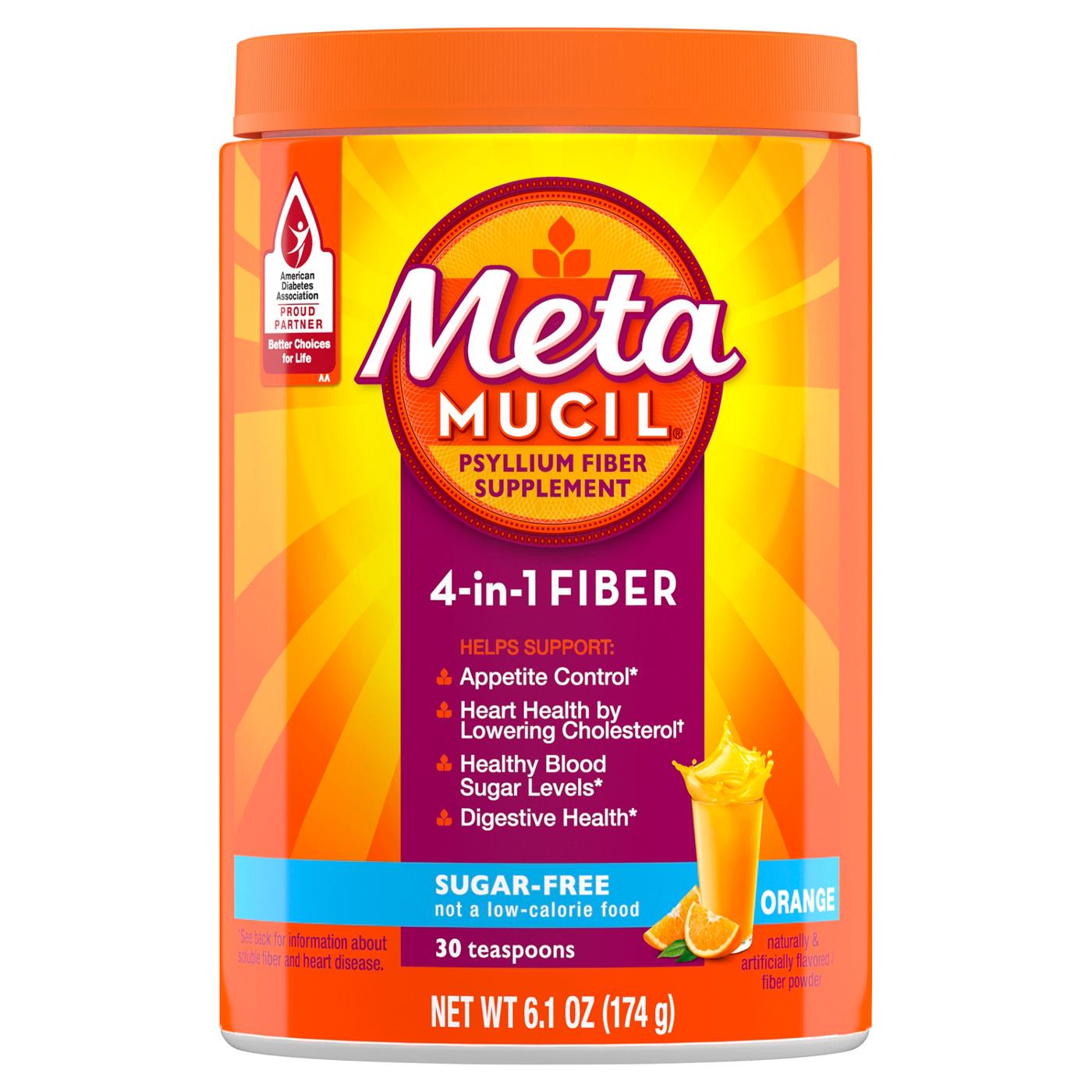 Metamucil 4-in-1 Psyllium Husk Fiber Supplement, Pant-Based & Sugar-Free, Daily Fiber Powder for Digestive Health, Orange Flavor; image 7 of 10