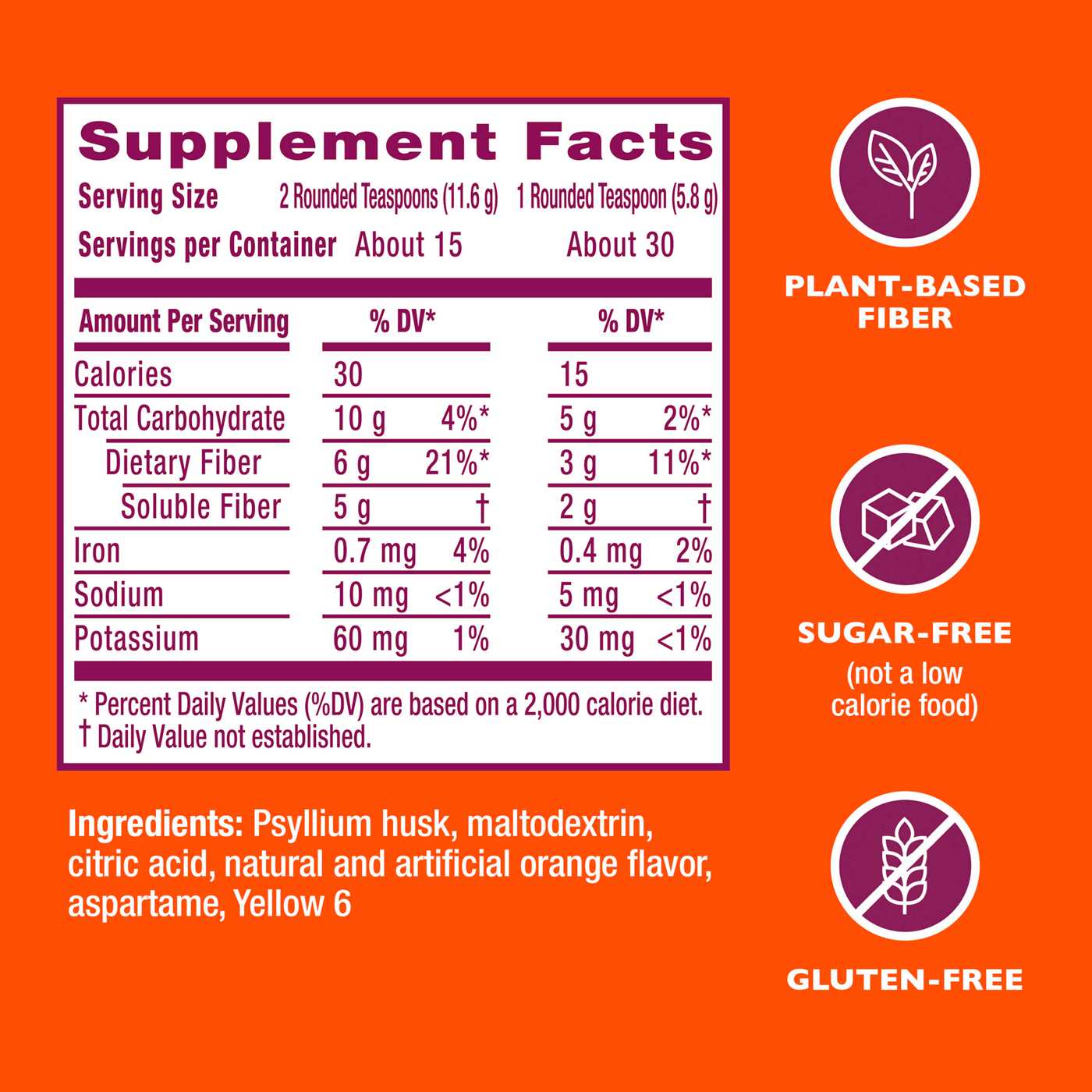 Metamucil 4-in-1 Psyllium Husk Fiber Supplement, Pant-Based & Sugar-Free, Daily Fiber Powder for Digestive Health, Orange Flavor; image 9 of 10